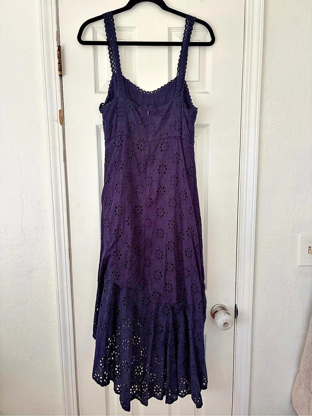 Lulus Adoring Days Navy Blue Eyelet Ruffled Asymmetrical Dress